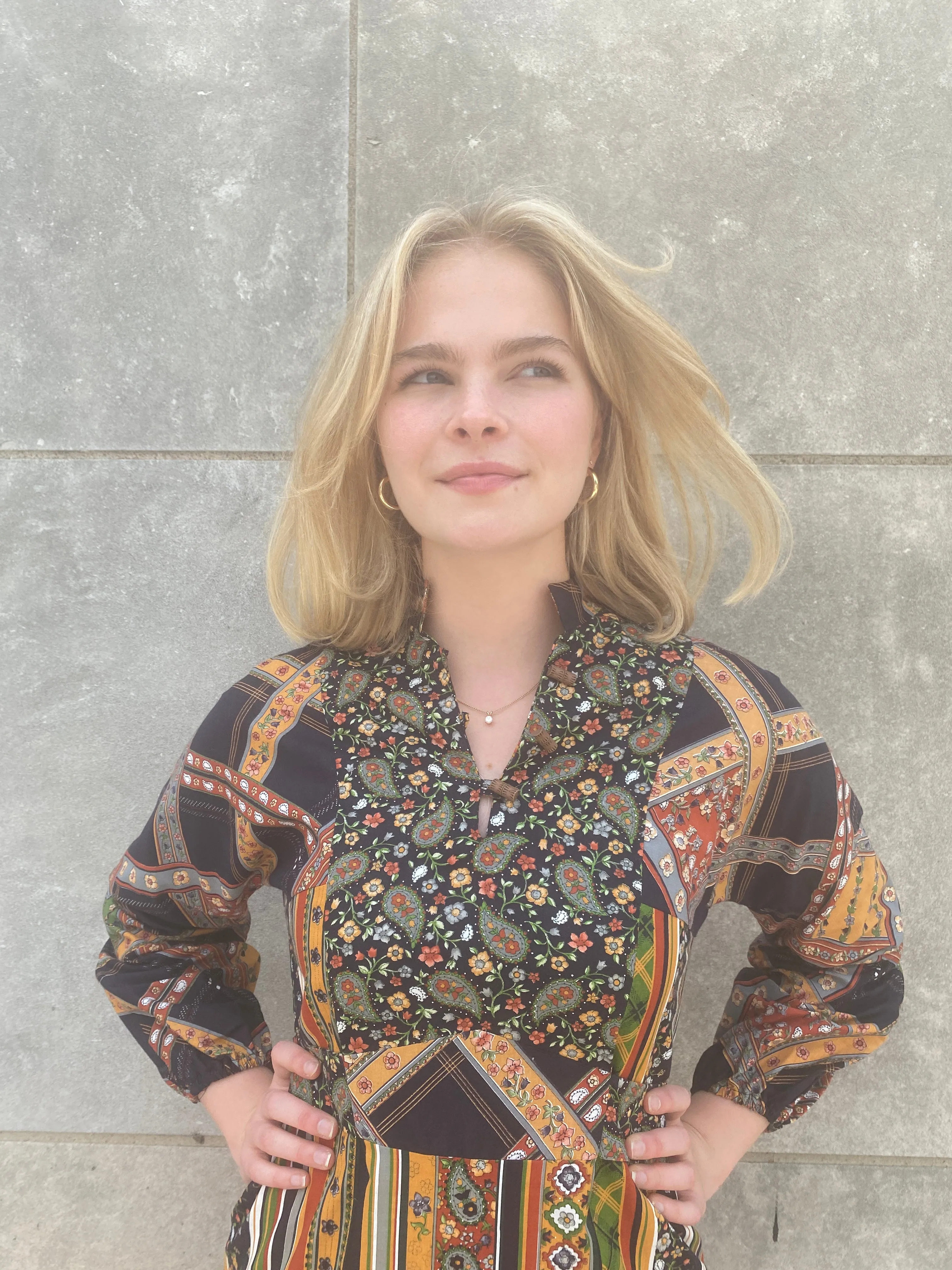 70s Brown Paisley Striped Cotton Dress, EnC Jr.