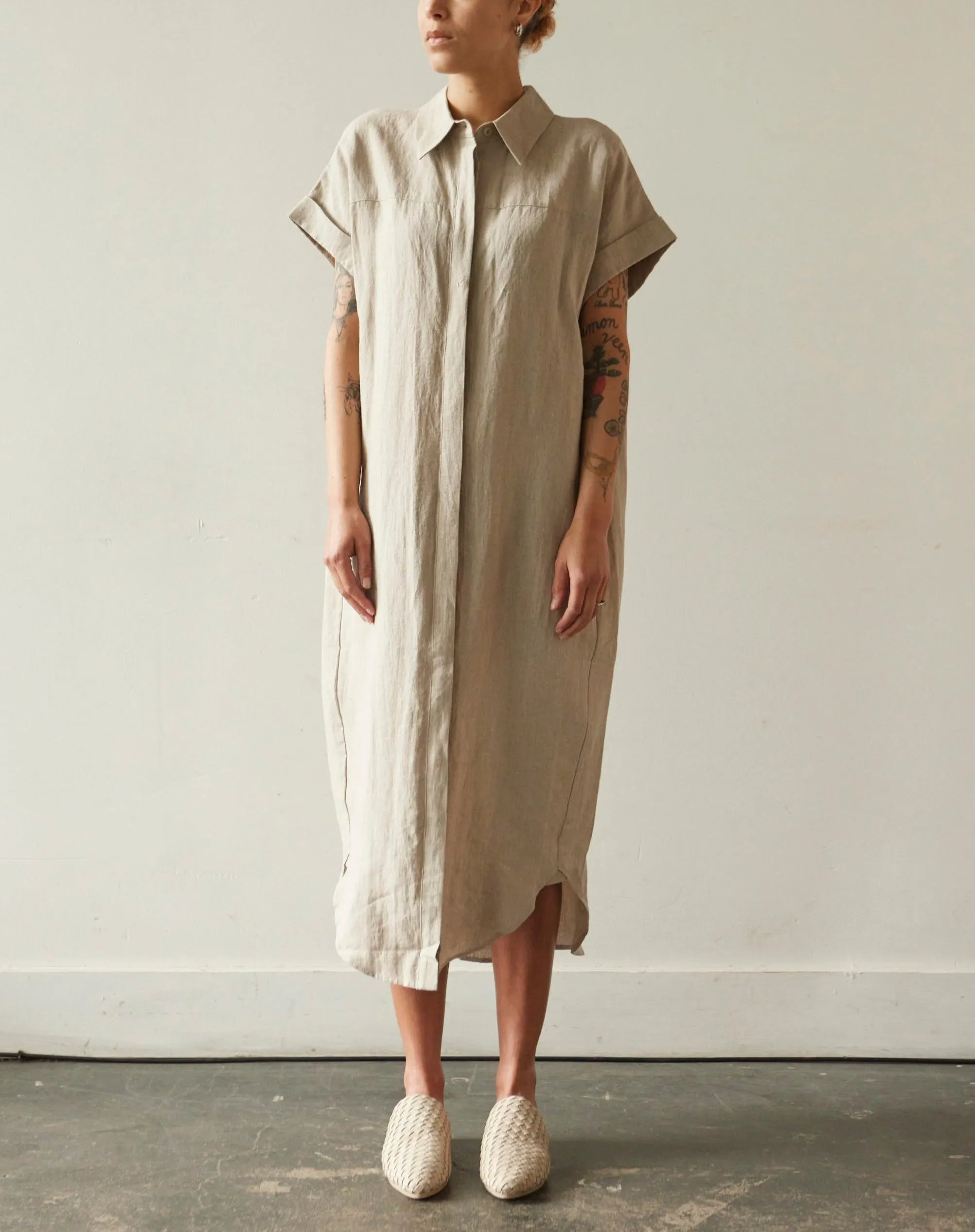 7115 Linen Maxi Shirtdress, Oatmeal