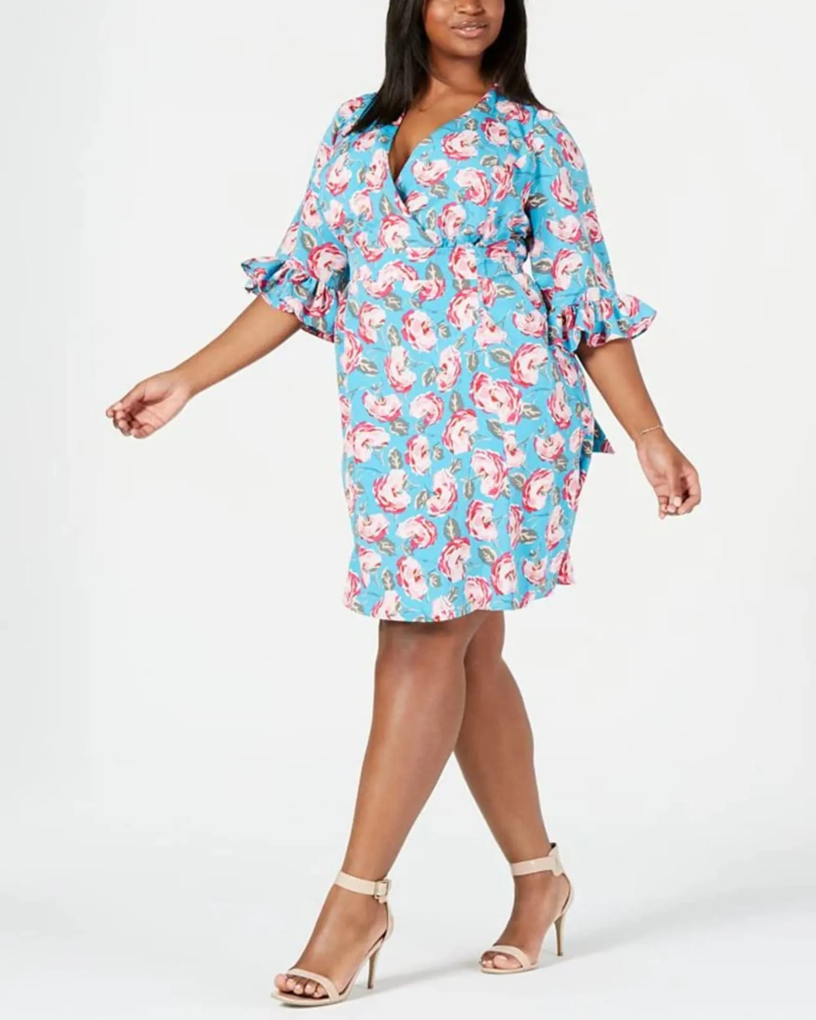Betsey Johnson Women's Plus Floral Ruffled Party Dress Blue Size 14W | Blue
