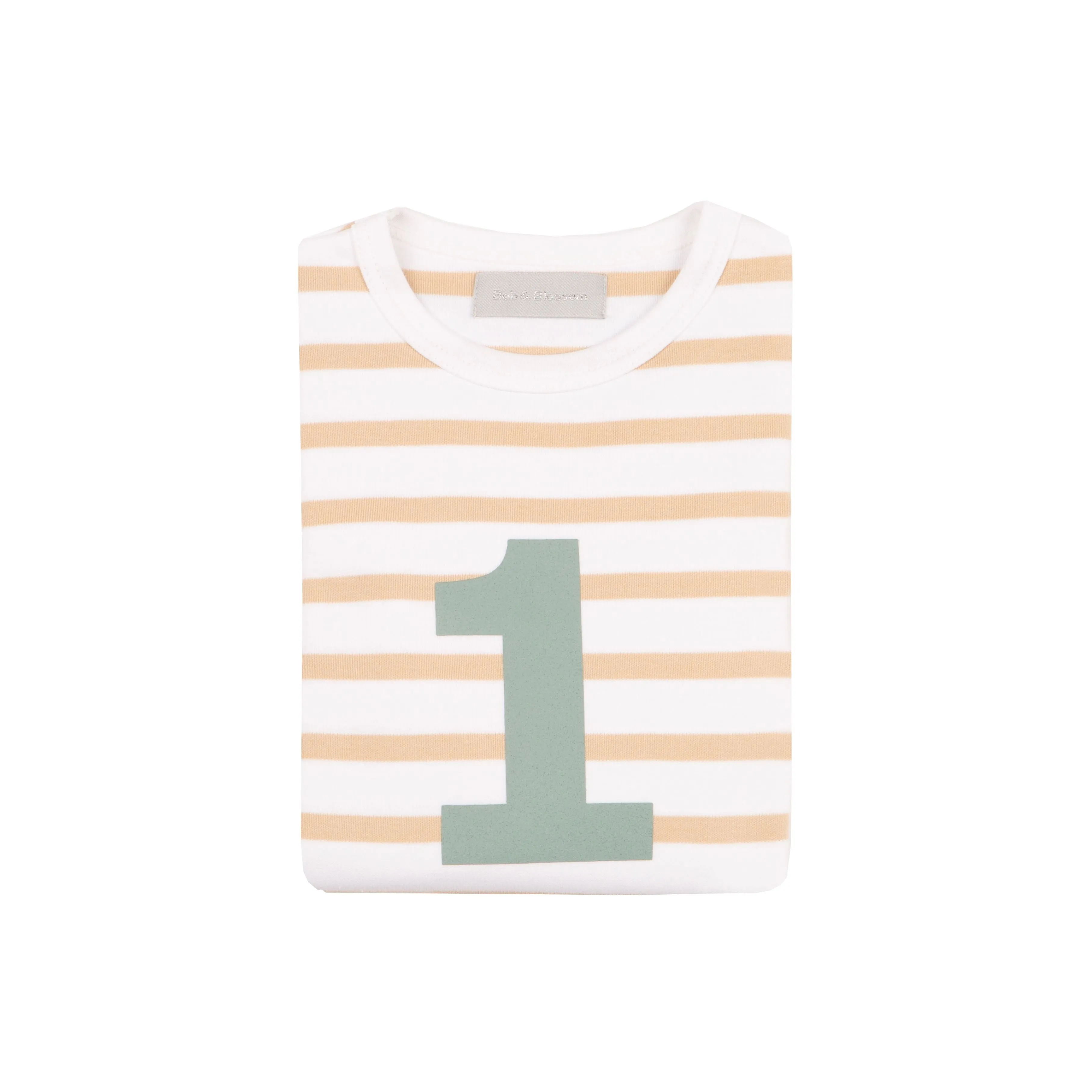 Bob & Blossom Number T-Shirts | Biscuit, White & Green Striped