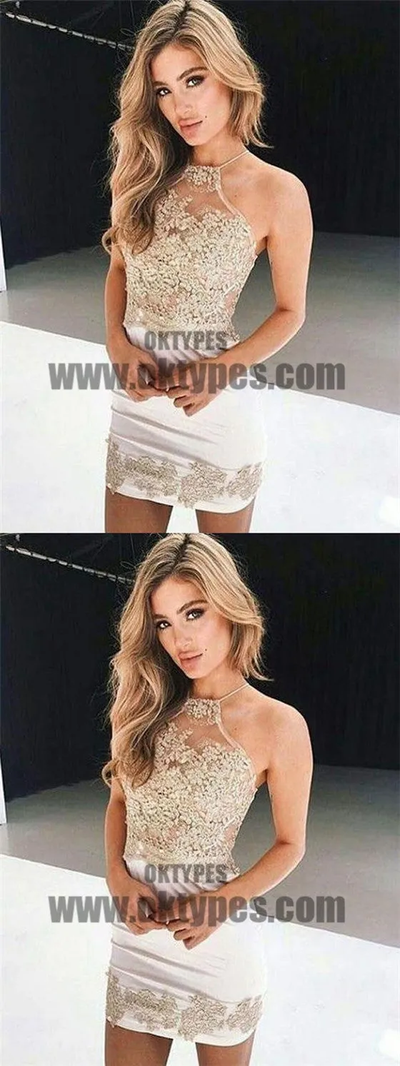 Cheap Sexy Mermaid Lace Halter Tight Homecoming Dresses 2018, TYP0662