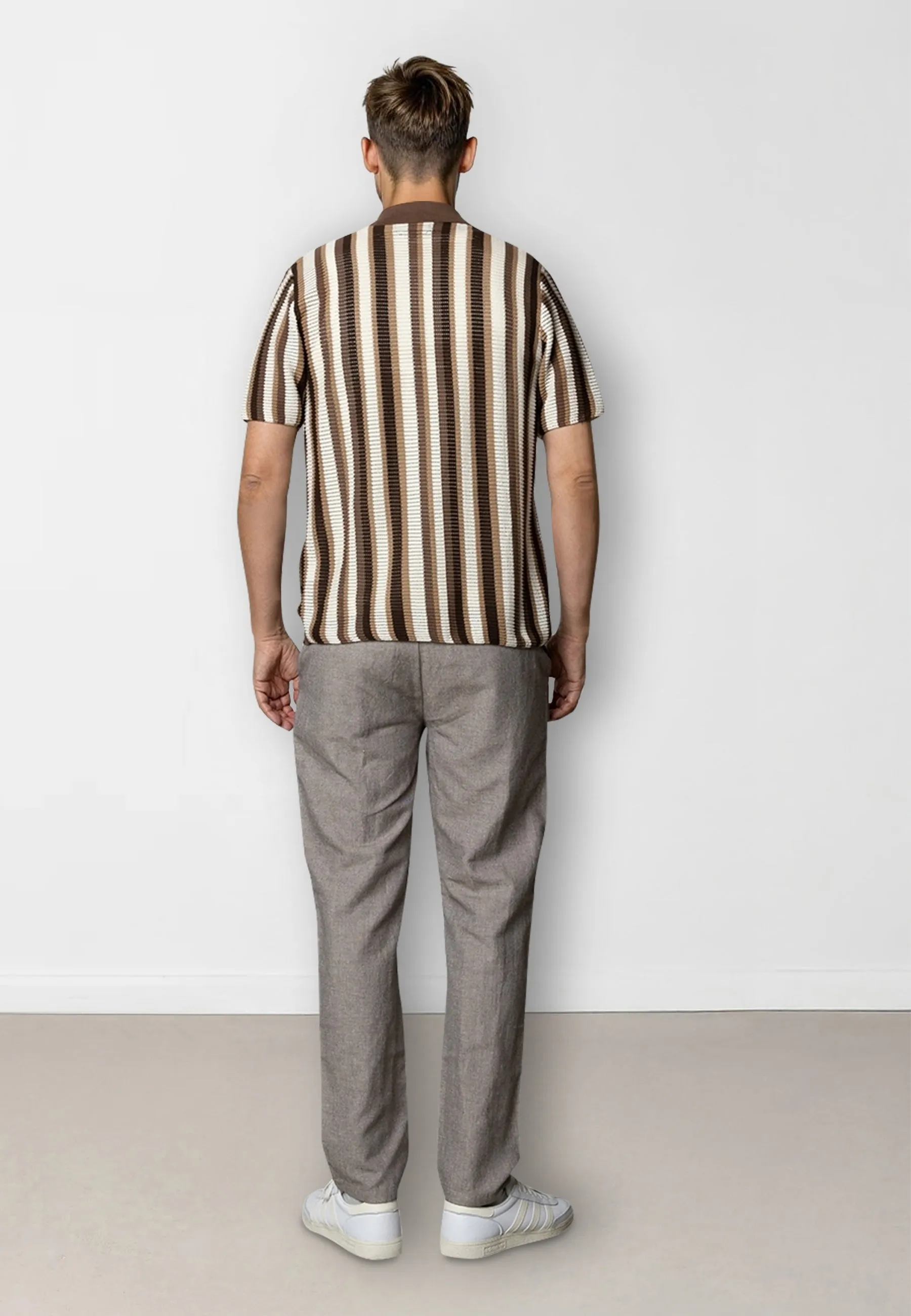 Daniel knitted shirt - Ecru/brown stipe