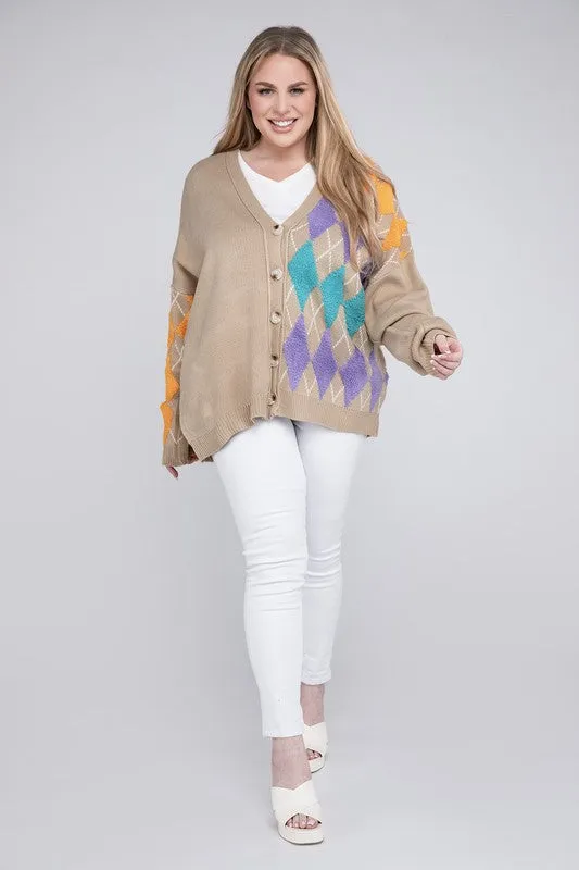 Hi Curvy Plus Size Women V Neck Button Front Cardigan