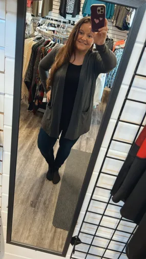 "Bay" Front Pocket Cardigan Plus Charcoal Grey