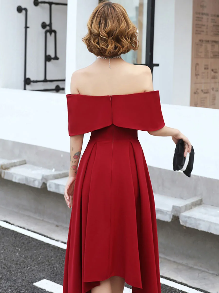 Simple Burgundy Off Shoulder Prom Dresses, Burgundy Homecoming Dresses