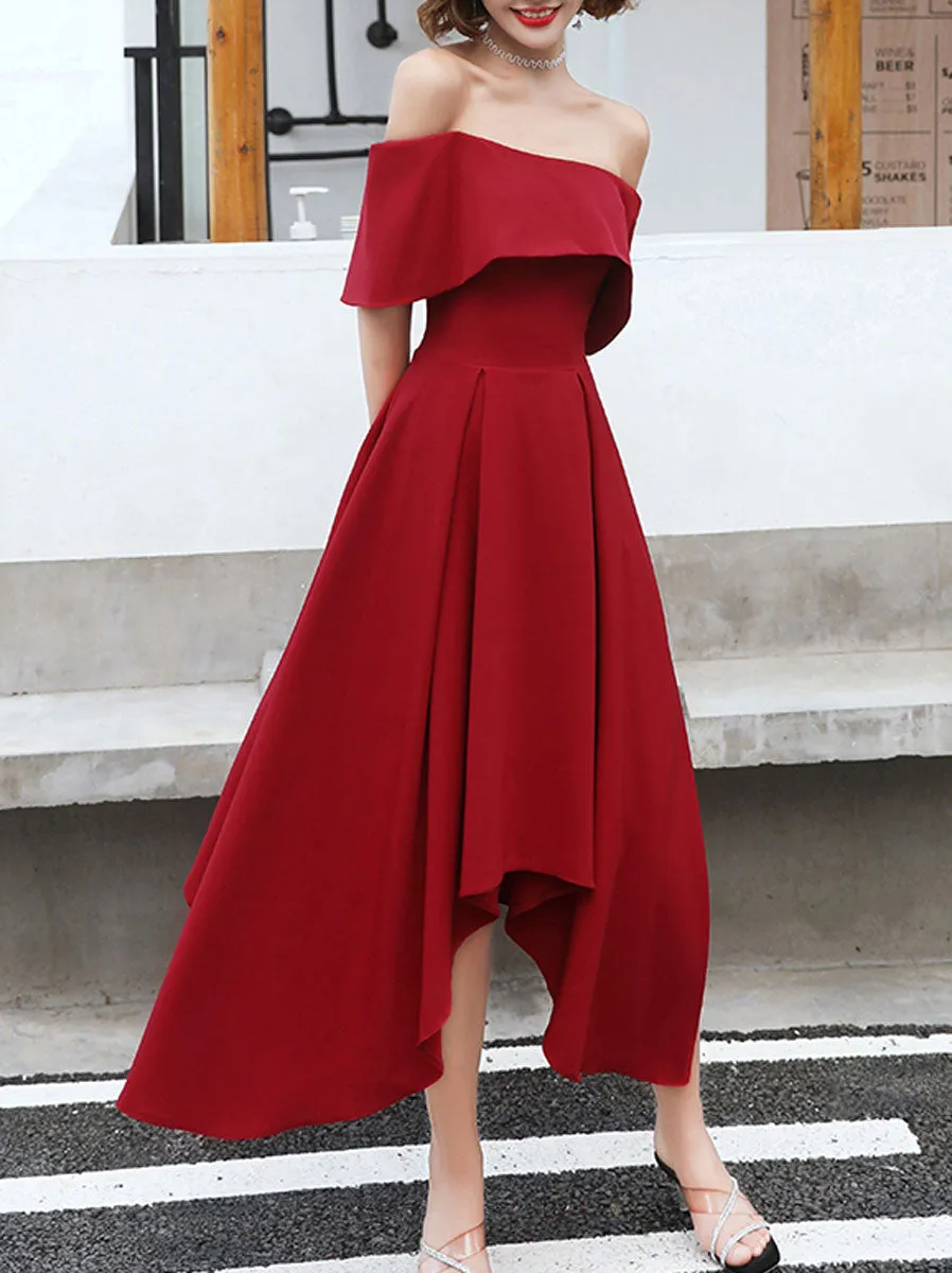 Simple Burgundy Off Shoulder Prom Dresses, Burgundy Homecoming Dresses