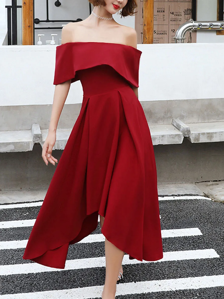 Simple Burgundy Off Shoulder Prom Dresses, Burgundy Homecoming Dresses