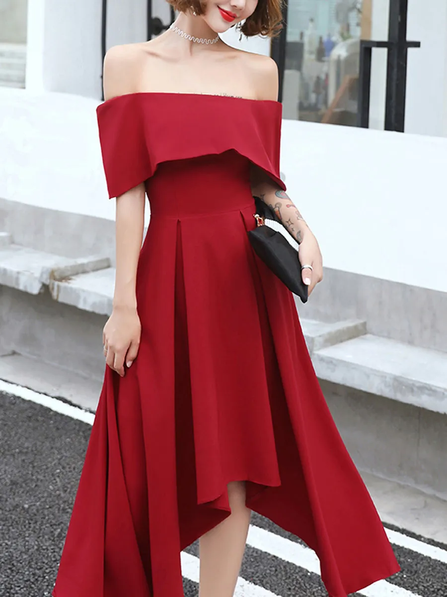 Simple Burgundy Off Shoulder Prom Dresses, Burgundy Homecoming Dresses