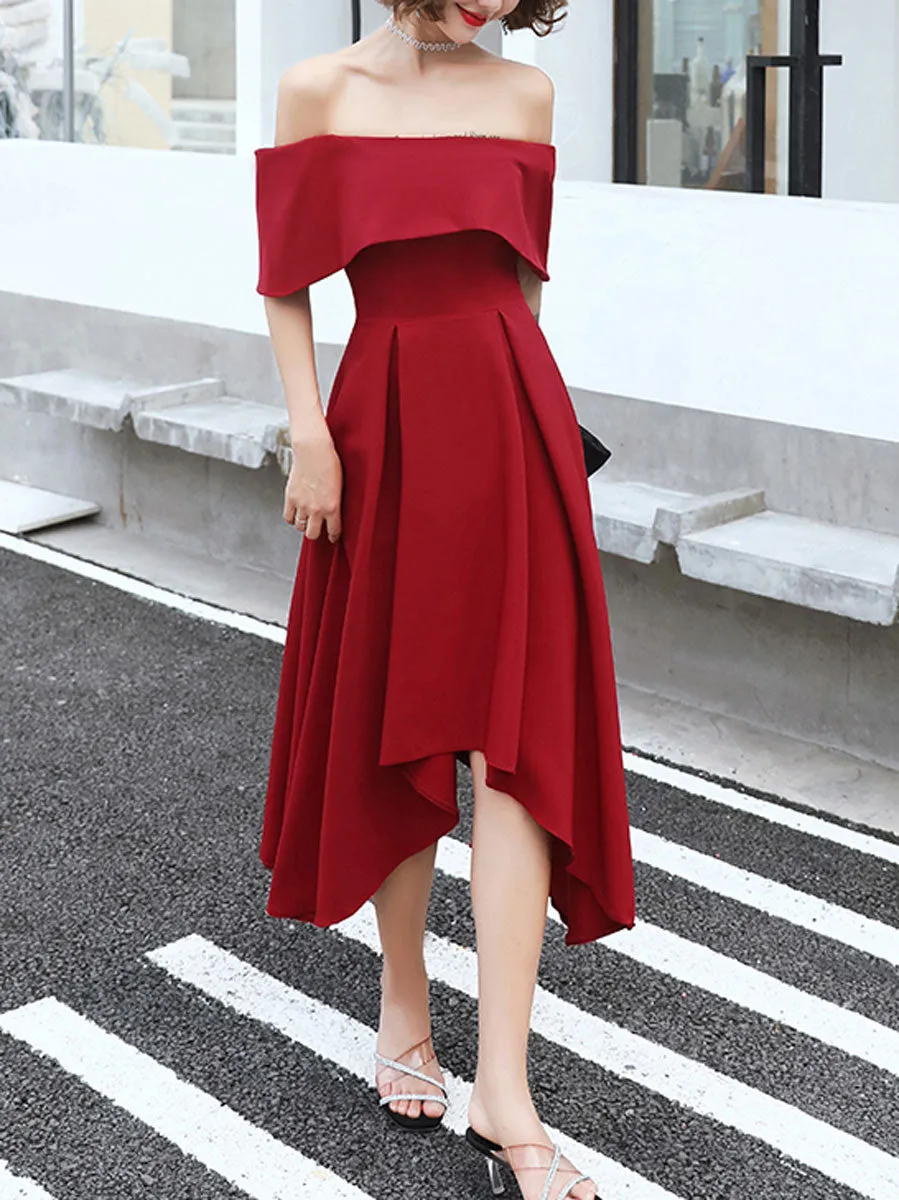 Simple Burgundy Off Shoulder Prom Dresses, Burgundy Homecoming Dresses