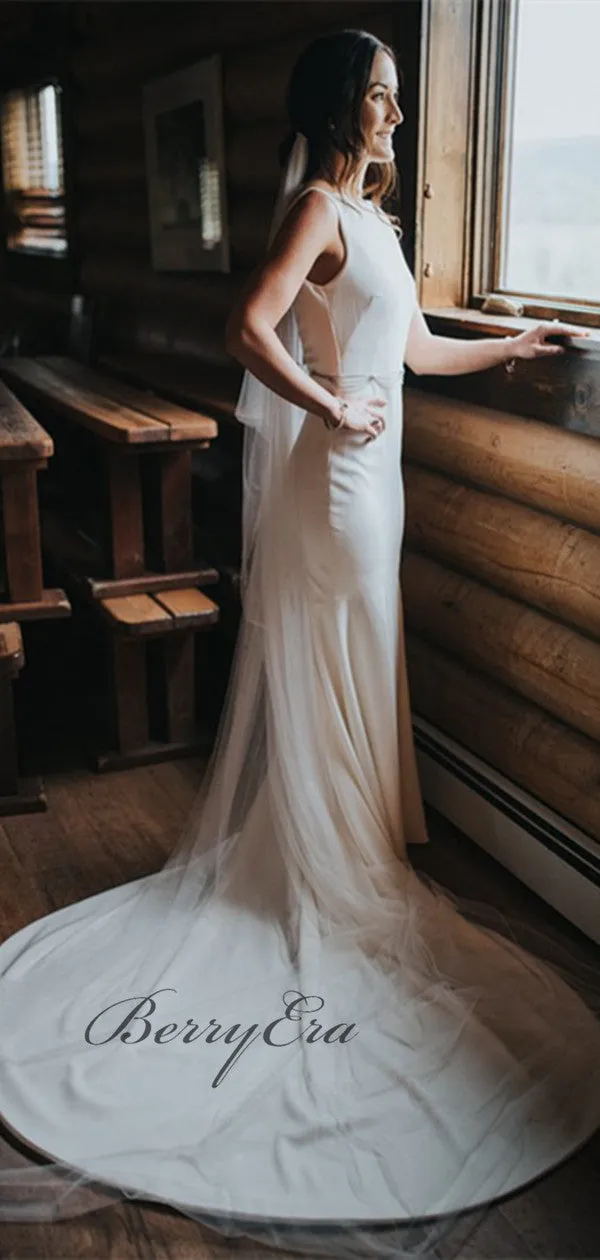 Simple Off White Mermaid Wedding Dresses, Affordable Country Wedding Dresses