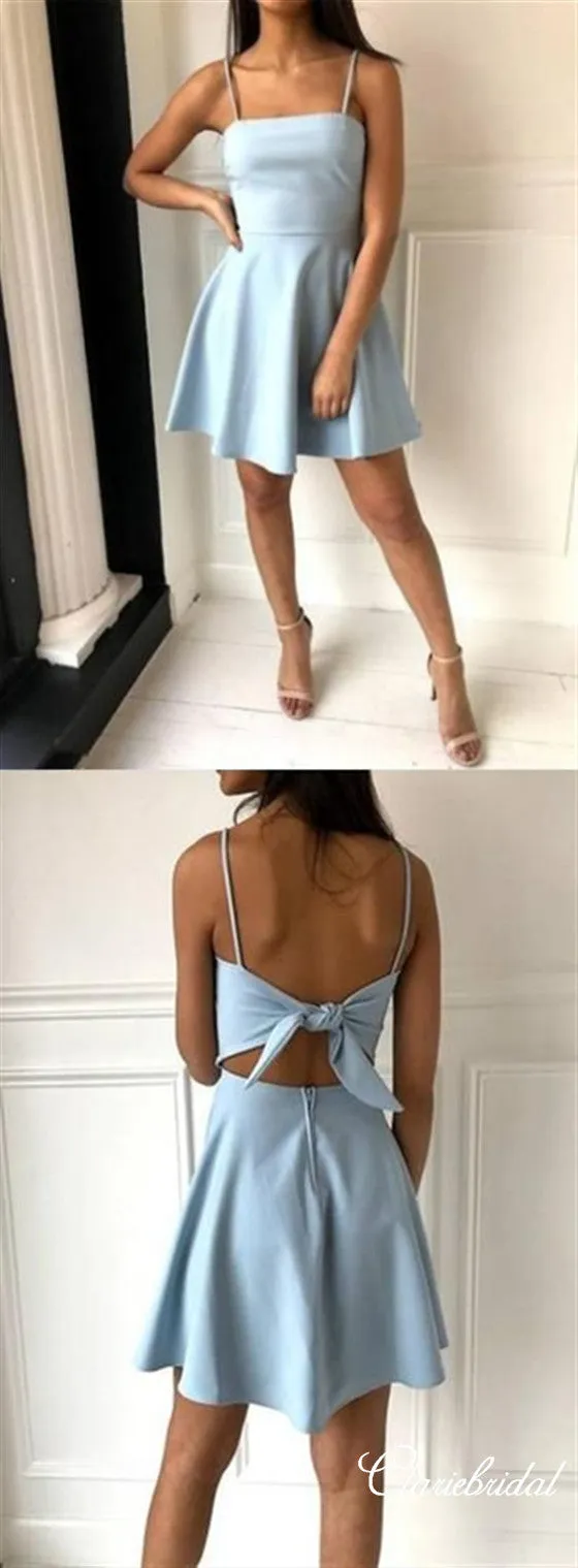 Simple Spaghetti Blue Short Prom Dresses, Homecoming Dresses