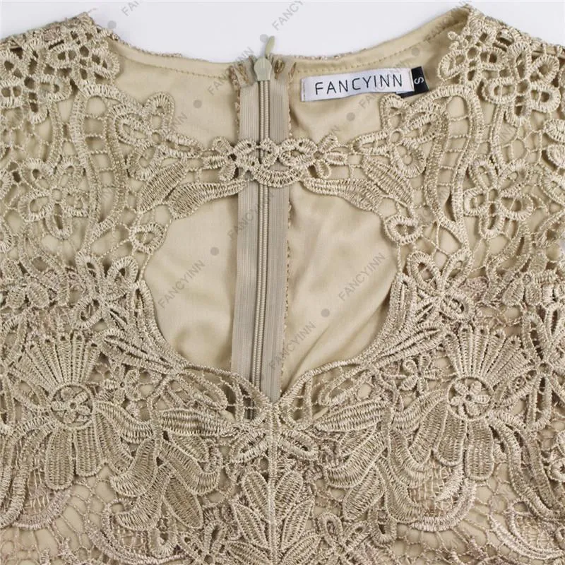 Sleeveless Scoop Golden Laces Patchwork Dress